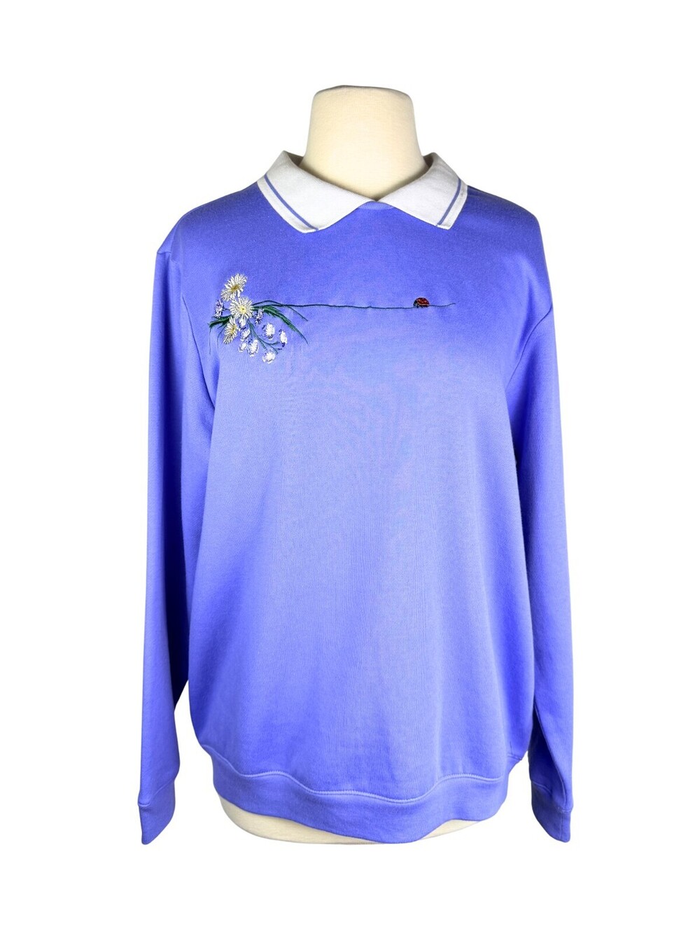 Blair Lavender Floral Embroidered Collared Sweatshirt Medium